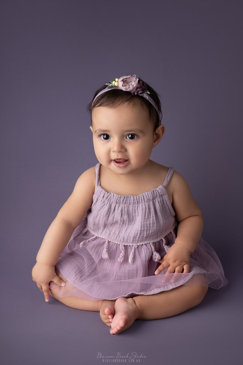 baby photography sydney baby girl in purple