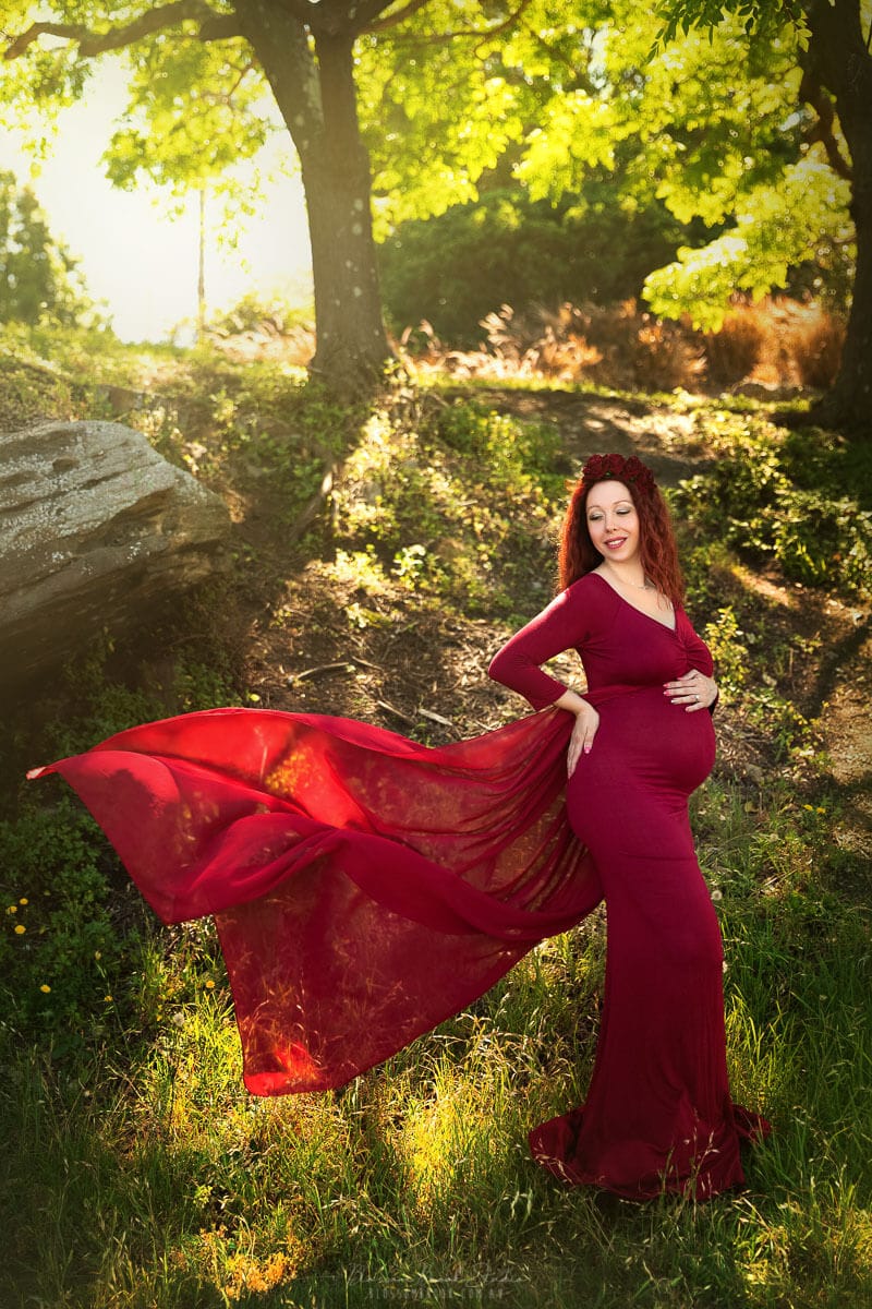 maternity outdoor photoshoot in red dress sydney