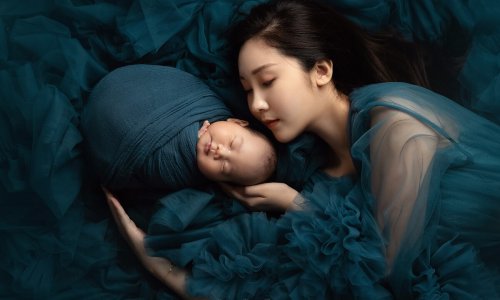 newborn photography baby boy with mum in blue dress